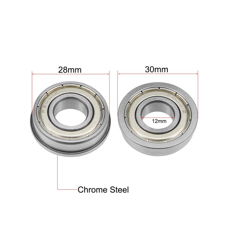 uxcell F6001ZZ Flange Ball Bearing 12x28x8mm Shielded Chrome Bearings 2pcs