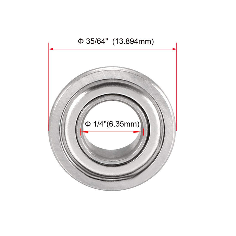 uxcell FR188ZZ Flanged Ball 1/4" x 1/2" x 3/16" Double Metal Shielded (GCr15) Chrome Steel Bearings 10pcs