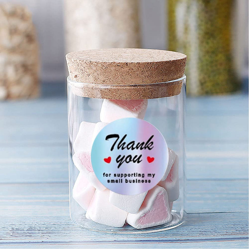 HLZDS Thank You Stickers Roll 500pcs 1" Thank You for Supporting My Small Business Stickers with 8 Designs Holographic Thank You Stickers Labels Thank You Small Business Stickers for Packages