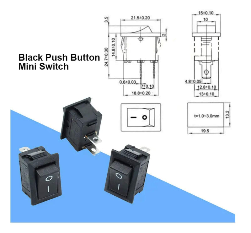 Pack of 2 Premium On Off Recessed Toggle Switch Rocker Switch On Off DIY AC 250V 220V 6A 2Pin Black Rectangular 2 Position