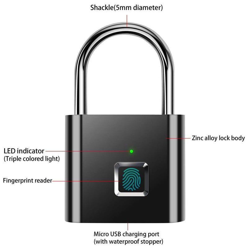 Fingerprint Padlock,AICase Ultra Light One Touch Open Fingerprint Lock with USB Charging for Gym, Sports, School Employee Locker,Fence, Suitcase,Bike No App, No Bluetooth，No Trouble