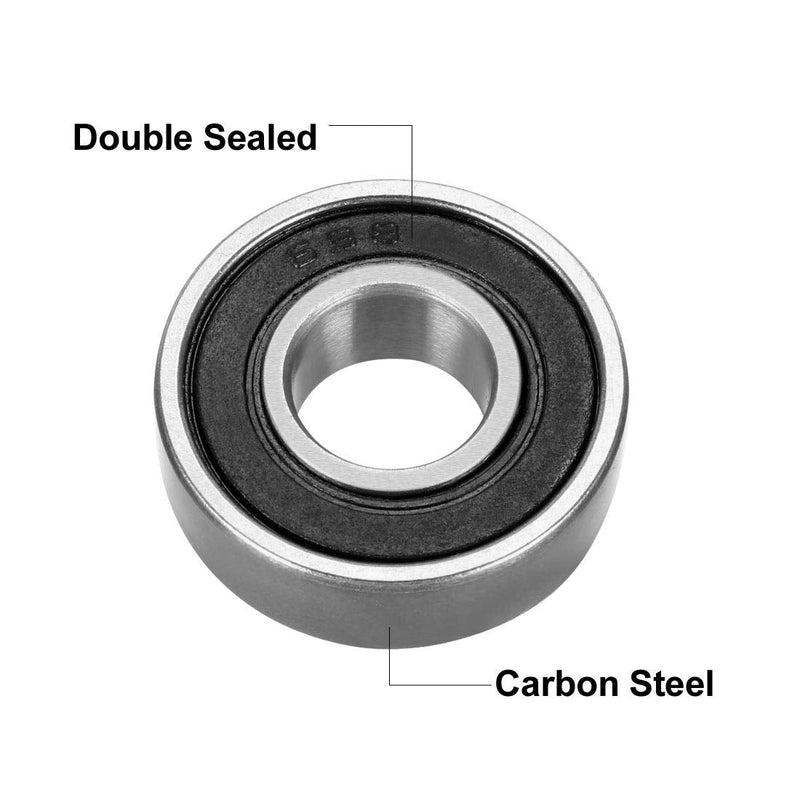 uxcell 698-2RS Deep Groove Ball Bearing Double Sealed 1180098, 8mm x 19mm x 6mm Carbon Steel Bearings (Pack of 10)