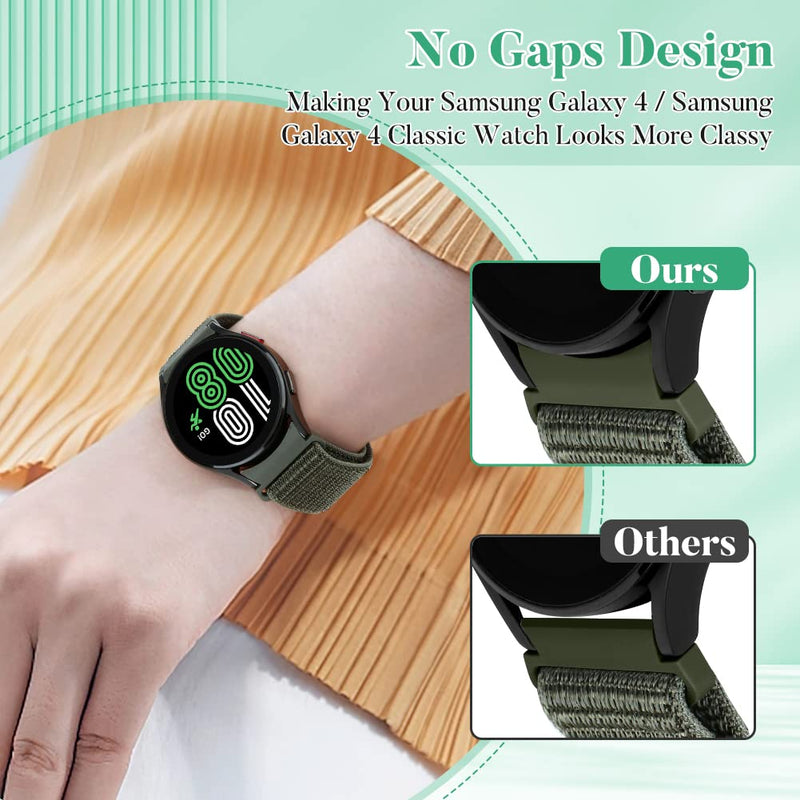 PBFairyy 3 Pack Nylon Band Compatible with Samsung Galaxy Watch 5 Band 44mm 40mm/Watch 5 Pro Bands 45mm,Galaxy Watch 4 Band 40mm 44mm/Galaxy Watch 4 Classic Bands 42mm 46mm,Wristband Sport Loop Strap DeepBlack+Iron Gray+ArmyGreen