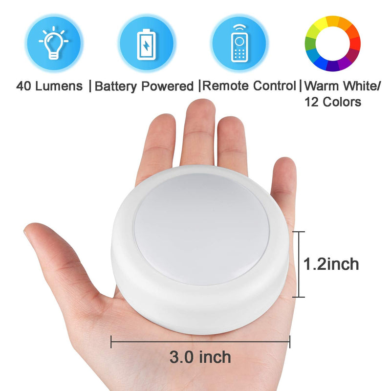 BLS LED Puck Lights with Remote Control, Wireless Under Cabinet Lighting, Battery Powered Lights, Stick on Lights, Color Changing Lights with Dimmer and Timer, AA Battery Operated Closet Light, 6 Pack