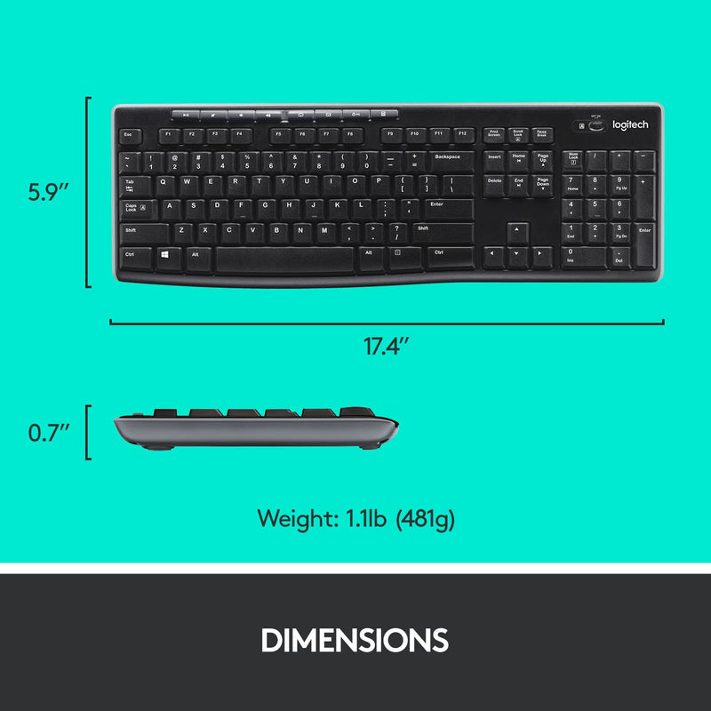 Logitech MK270 Wireless Keyboard and Mouse Combo for Windows, 2.4 GHz Wireless, Compact Mouse, 8 Multimedia and Shortcut Keys, 2-Year Battery Life, for PC, Laptop