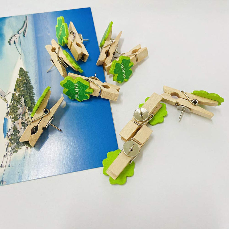 haowei 20 Pcs Creative Wooden Clip Thumbtack Four-Leaf Clover Decoration Push Pin Photo Wall Cork Board Bulletin Board Use Nail Paper Picture Postcard File Memo Note Menu Drawing Pin Accessories