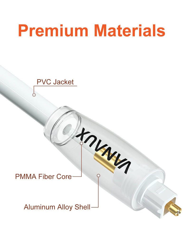 White Optical Audio Cable, VANAUX Digital S/PDIF Toslink Optical Cable Fiber Optic Cable for Home Theater, Sound Bar,TVs/Amplifiers/Hi-Fi Systems (16.5ft/5m-White) 16.5ft/5m-White