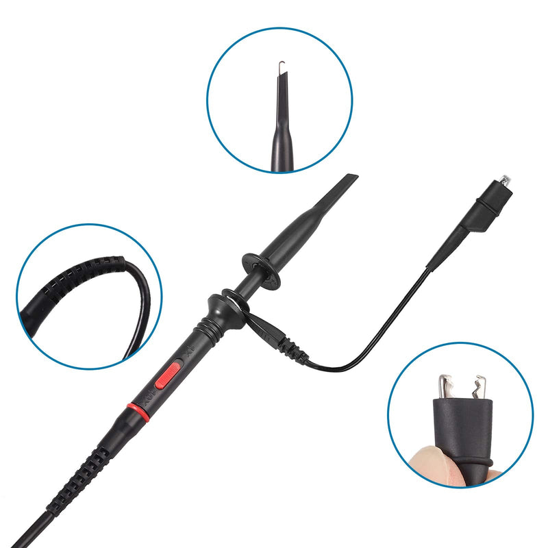 AUTOUTLET P2200 Universal Oscilloscope Probe with Accessories Kit 200MHz Oscilloscope Clip Probes 1X 10X with BNC Mini Grabber Test Lead P2200 Oscilloscope Probe 200MHz