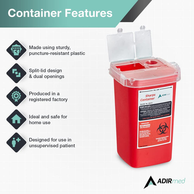 AdirMed Sharps & Needle Disposal Container 1 Quart - 3 Pack 3 Count (Pack of 1)