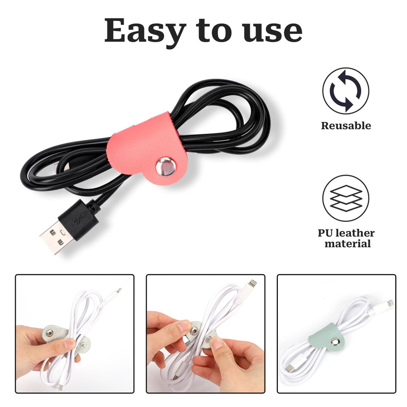 KALIONE Heart Cord Winder, 3 Pack Wrap Winder Manager, USB Cable Organizer Storage, PU Leather Earphones Storage Straps, Portable Bag Charging Cable Holder, Cute Headphone Case Gifts for Women Girls