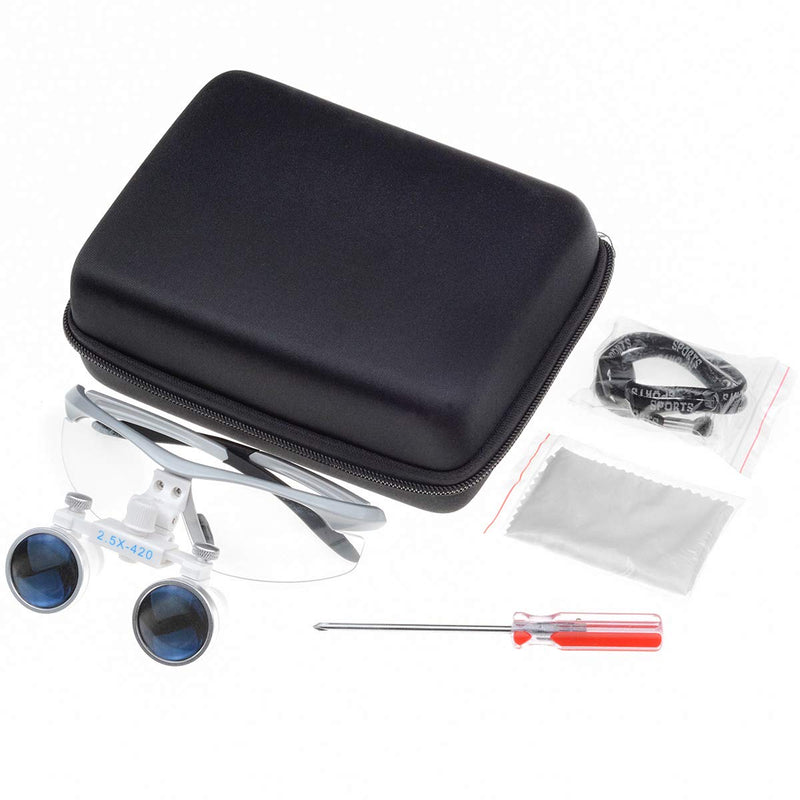 2.5x420mm Anti Fog Magnifier Portable Surgical Binocular Magnifier Magnifying Glasses (Silver) Silver