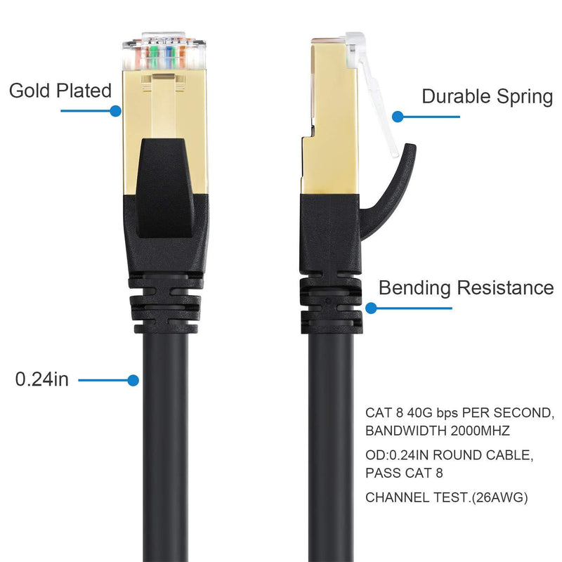 Cat8 Cable Ethernet 25ft,Heavy Duty Internet Network Cord,High Speed FFTP LAN Cables Waterproofed UV Resistant with Gold Plated RJ45 Connector for Router, Modem, Gaming, Xbox Cat8 25ft