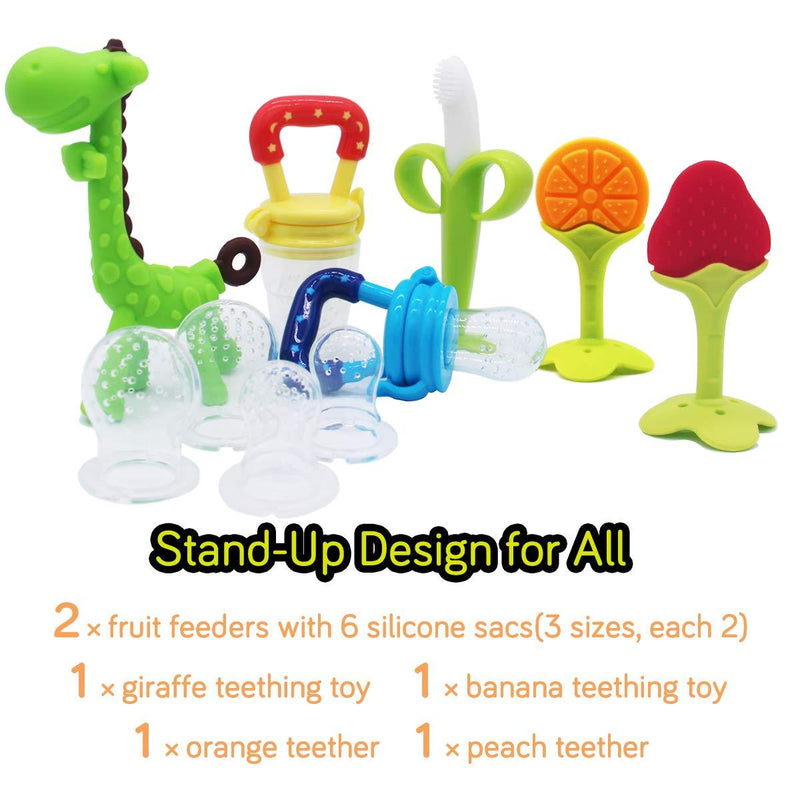 Teething Toys for Babies 0-6 Months 6-12 Months - Teethers with 2 × Baby Fruit Feeders and 4 × Baby Teether - BPA Free / Freezer Free - Different Soft Textures for Infant and Toddlers (Green) Green