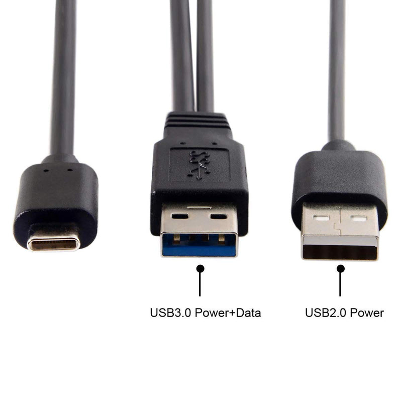 cablecc Type-C USB-C to USB 3.0 Male & USB 2.0 Dual Power Data Y Cable for Laptop & Hard Disk Dual Type-A to Type-C