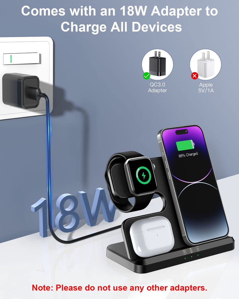 𝟮𝟬𝟮𝟯 𝗡𝗲𝘄 Wireless Charging Station 3 in 1 Wireless Charger for iPhone 14 13 12 11 Pro Max/X/8 Charging Station for Multiple Devices for Apple Watch Ultra SE 8 7 6 5 4 3 2 for AirPods Pro 3 2 Black