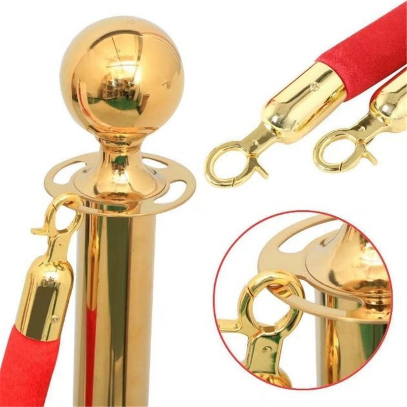 Red Velvet Stanchion Rope Crowd Control Rope Barrier with Gold Color Plated Hooks, 5 Feet