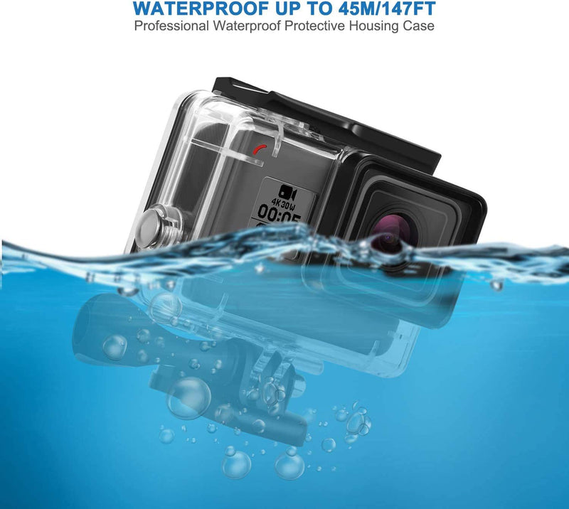 Waterproof Housing Case Compatible with GoPro Hero7 Black/(2018) 6/5 Waterproof Case Diving Protective Housing Shell 45m with Bracket Accessories for Hero7/Hero6/Hero5 Black Action Camera Waterproof Case for hero 7 Black/6/5