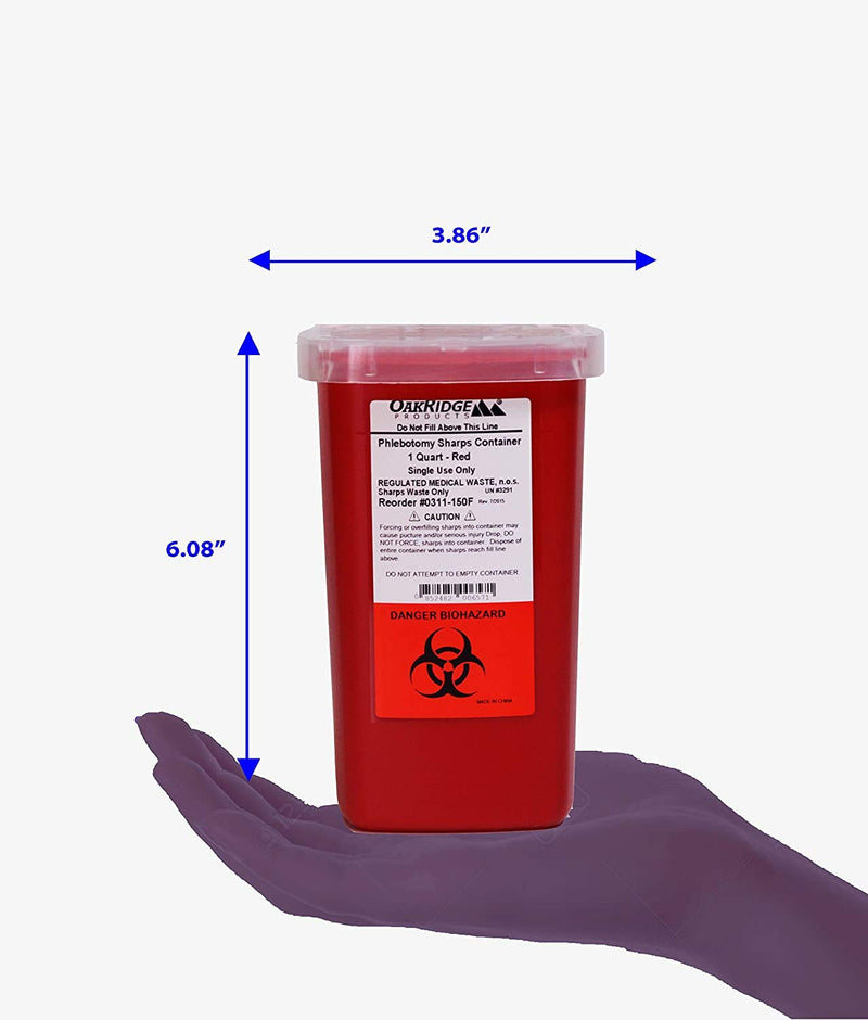 1 Quart Size (Pack of 3) | Oakridge Products Sharps Container with Flip Lid | for Diabetics