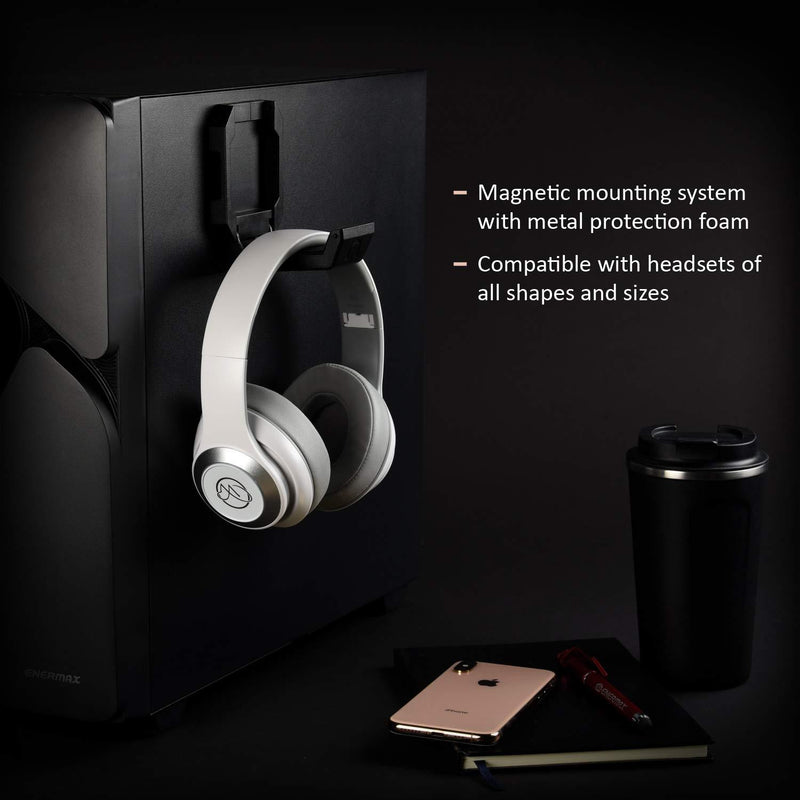 Enermax Magnetic Mounting Headset Holder with Metal Protection Foam, Provides up to 1 kg/2.2 lbs, Compatible with Computer/Gaming Headsets, Headphone of all Shapes and Sizes, EHB001 Black