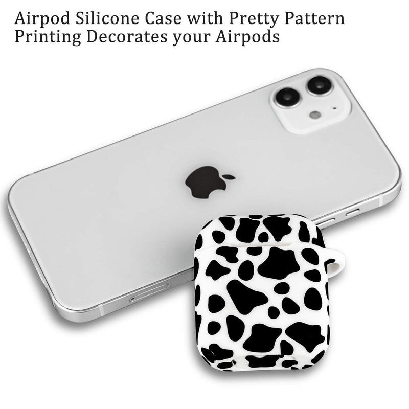 Airpod Case Soft Silicone Flexible Skin Cow Print LitoDream Airpods Case Cover for Apple AirPods 2&1 Cute for Girls with Keychain (Cow)