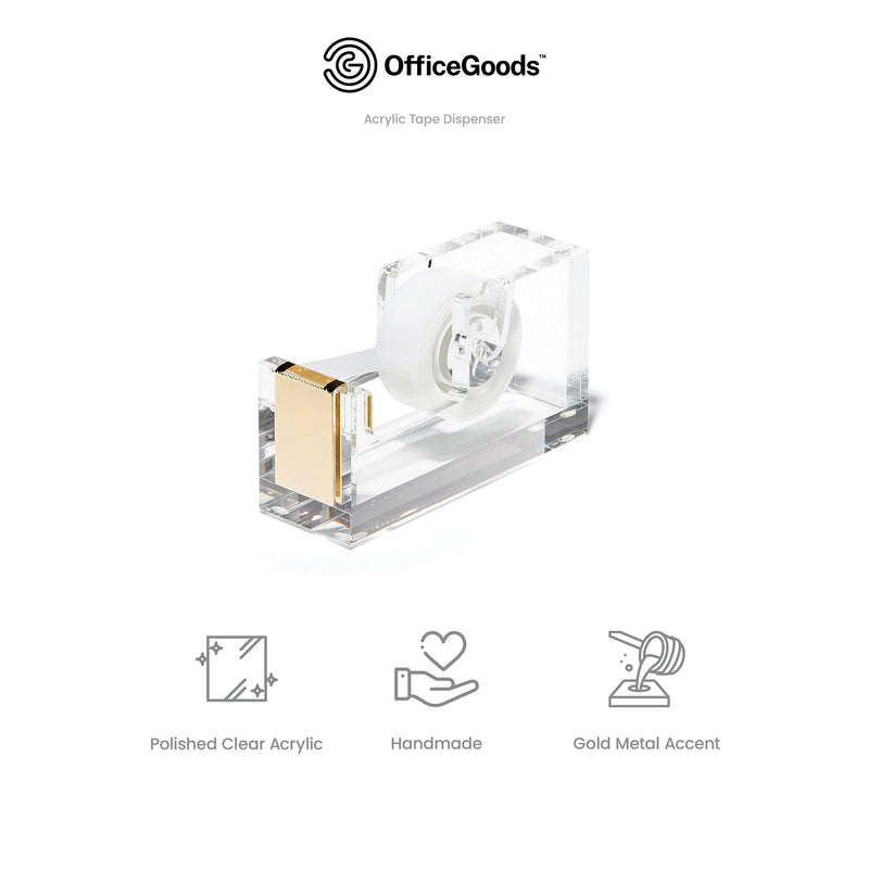 Acrylic Tape Dispenser - Gold Office Desk Dispenser for Clear Tape - Decorative Accessory for Home, School, or Work