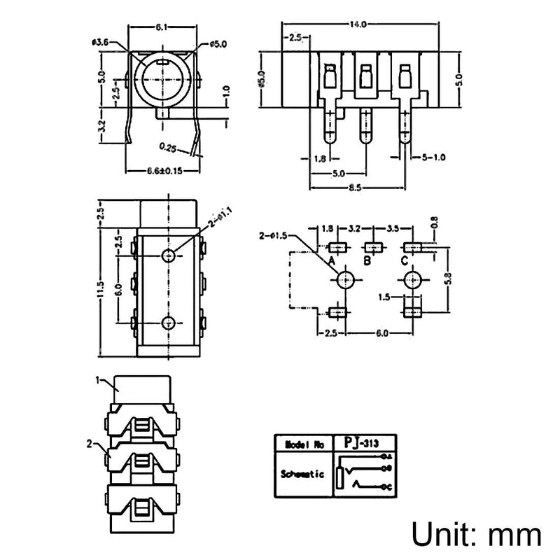 uxcell 3.5 mm Audio Jack Connector PCB Mount Female Socket 5 Pin PJ-313 20pcs