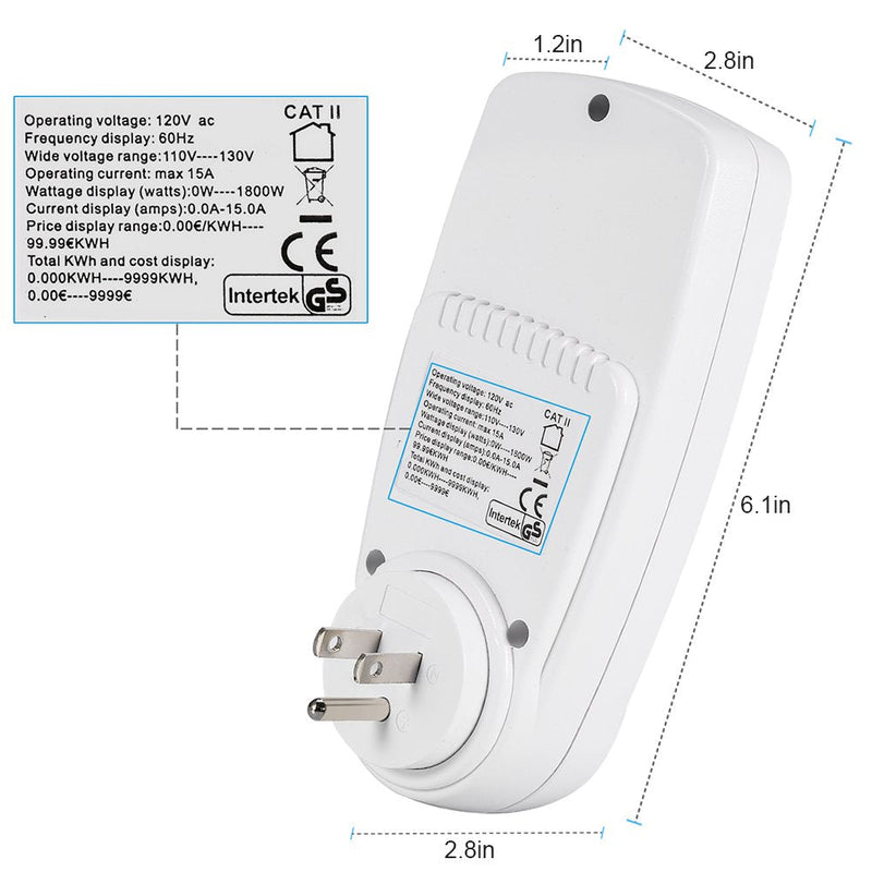 YOUTHINK Electricity Usage Monitor Power Meter Plug Home Energy Watt Volt Amps Wattage KWH Consumption Analyzer with Digital LCD Display Overload Protection