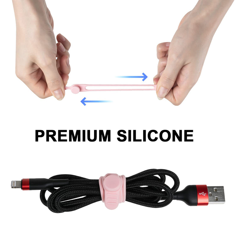 Nearockle 16Pcs Silicone Cable Straps Wire Organizer for Earphone, Phone Charger, Mouse, Audio, Computer, Reusable Fastening Cable Ties Cord Organizer in Home, Office, Kitchen, School(Pink) Pink