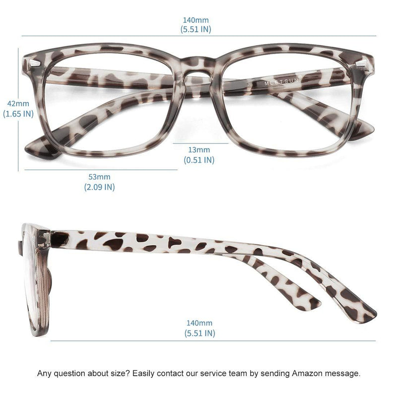 MEETSUN Blue Light Blocking Glasses, Anti Eye Strain Headache (Sleep Better),Computer Glasses UV400 Transparent Lens 2 Pack Black +Leopard Lens 53 Millimeters