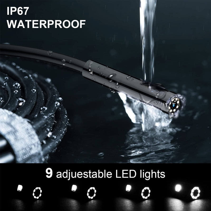 Upgraded Endoscope Camera with Lights, 1080P Pro HD Borescope Camera 4.3 Inch LCD Screen Inspection Camera, IP67 Waterproof Snake Camera, 8 Bright LED Lights，3000mAh Battery, 32GB TF Card，Gift for Men Single lens