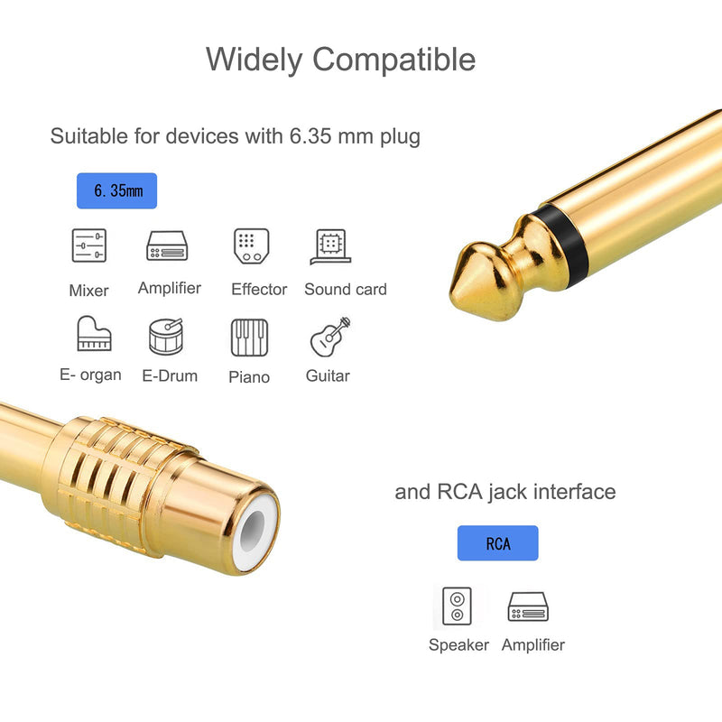 RCA to 1/4, Borsuer 2Pcs RCA to 1/4" Adapter RCA Female to 6.35mm 1/4 inch Male Mono TS Audio Adaptors Gold Plated Copper