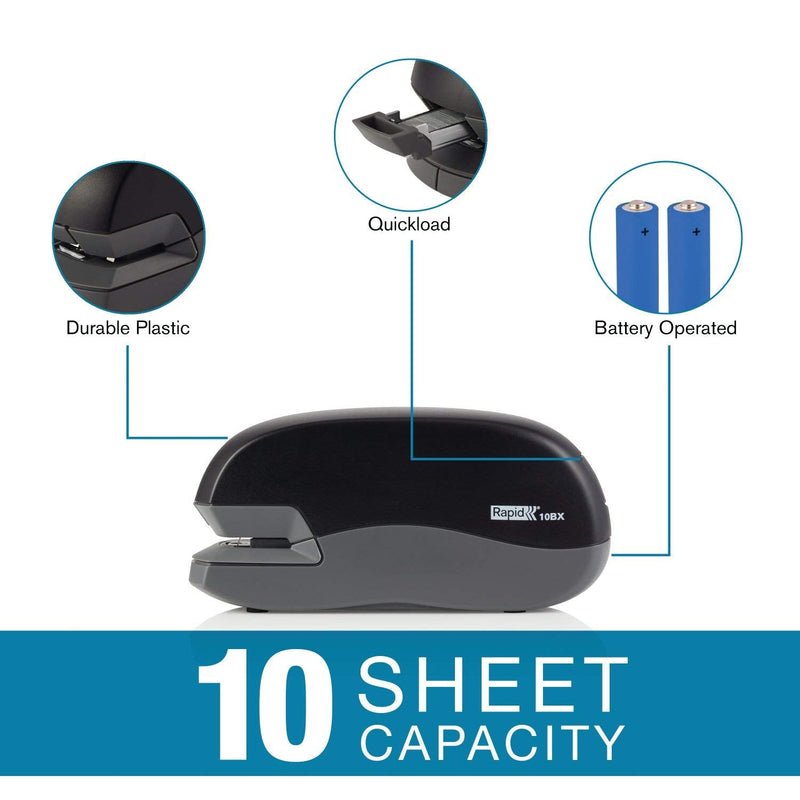 Rapid Electric Stapler, Fixativ 10BX, Battery Operated, 10 Sheet Capacity, Black (S7073125)