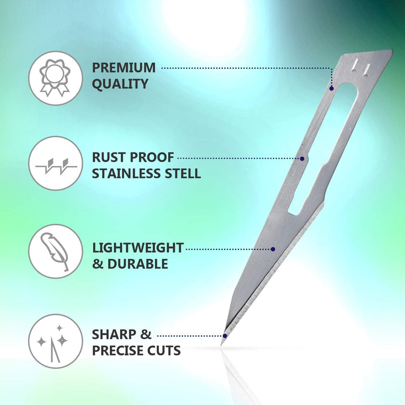 MedHelp 20 Pack Surgical Blades 11 and Stainless Steel Scalpel Handle, Size 11 Scalpel Blades, High Carbon Steel Dermaplaning Tool #11 ● Box of 20 Blades +1 Handle