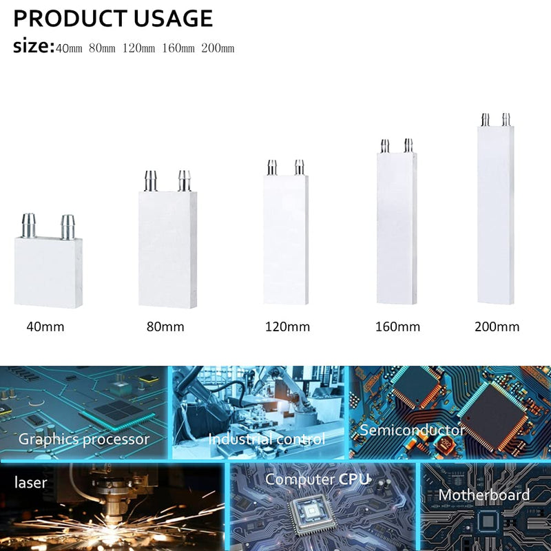 ClYXGS Aluminum Water Cooling Block, Liquid Cold Water Plate Heat Sink Water-Cooled Exchanger Head semiconductor Refrigeration Sheet CPU Graphics Radiator Heatsink Endothermic Head (40 x 200 x 12mm) 200mm Silver