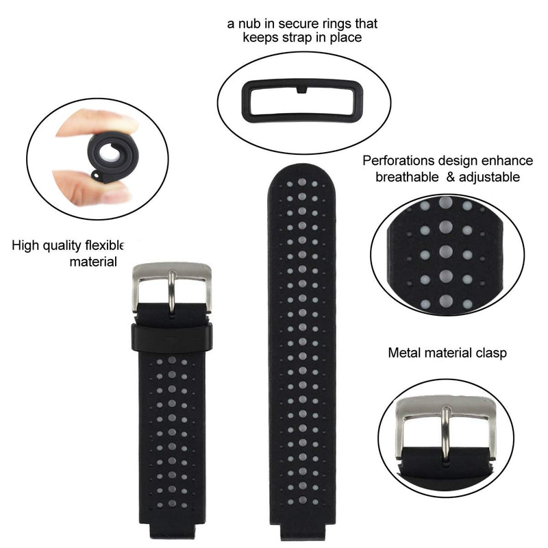 Replacement for Garmin Forerunner 235 / Garmin Approach S20 S5 S6 Watch Band Accessory, Adjustable Silicone Solid&Pattern Strap Wristband for Forerunner 220/230/620/630/735XT/235Lite Black/White