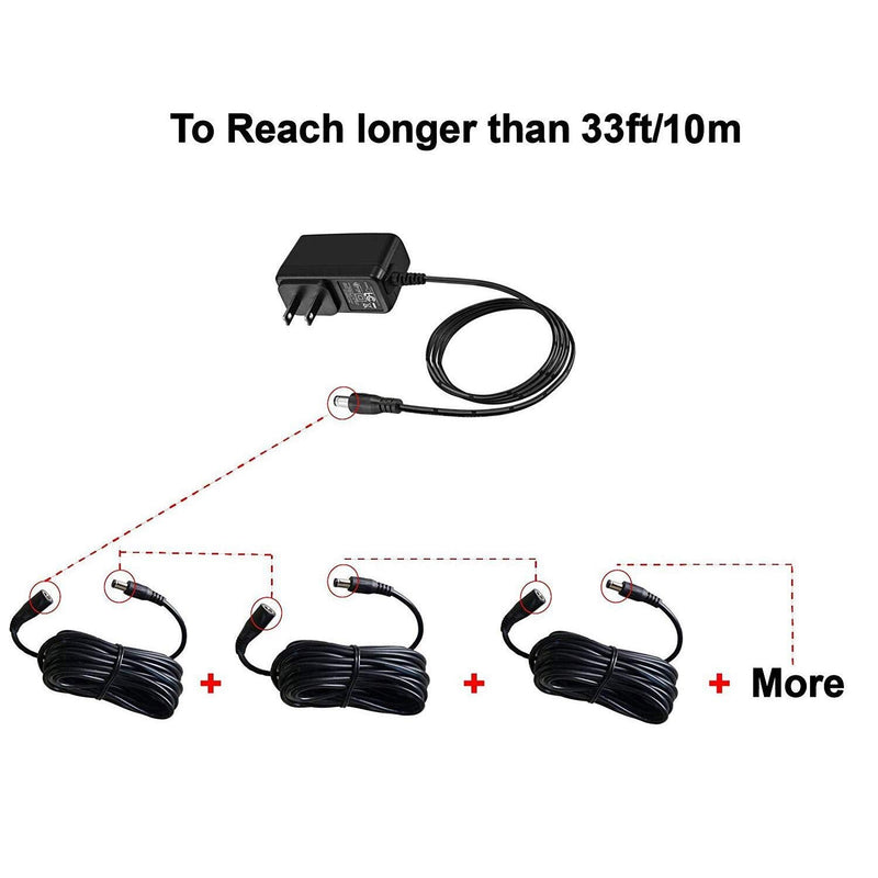 【2 Pack】Tonton Power Extension Cable 30ft 10M 2.1mm x 5.5mm Compatible with 12V DC Adapter Cord for CCTV Security Camera IP Camera Standalone DVR(Black)