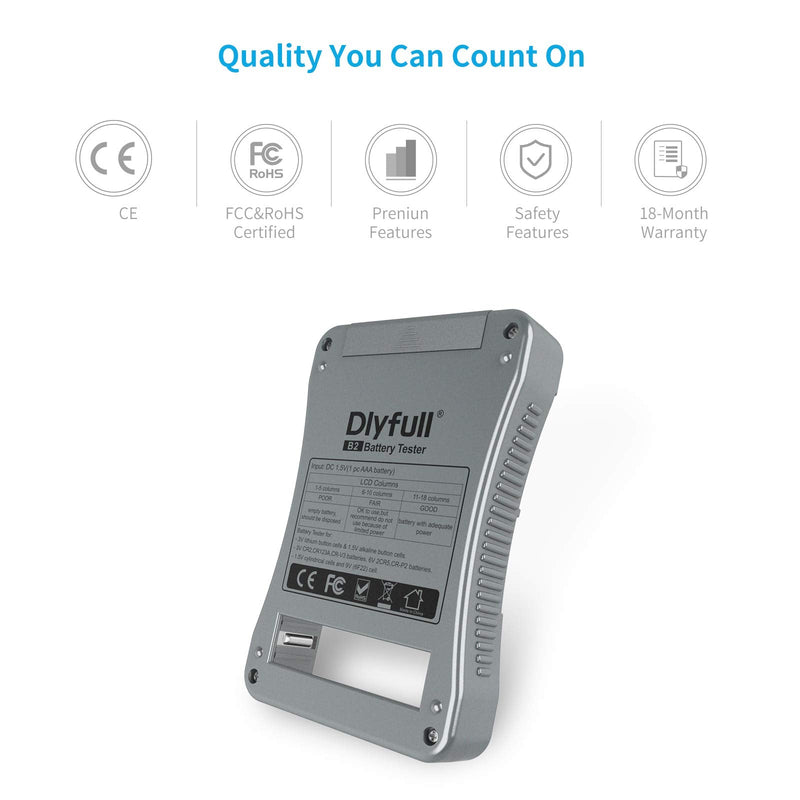 Dlyfull Universal Battery Tester with LCD Display, Multi Purpose Small Battery Checker for AA AAA C D 9V CR2032 CR123A CR2 CRV3 2CR5 CRP2 1.5V/3V Button Cell Batteries