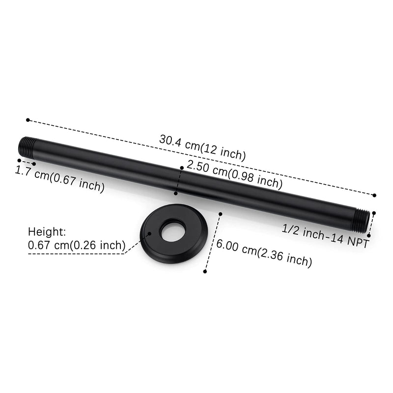 Anpean 12 Inch Shower Arm and Flange Matte Black, Ceiling Mounted Shower Arm for Rain Shower Head 12 Inches
