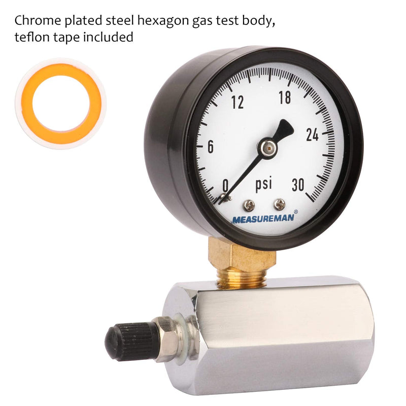MEASUREMAN 2" Steel Gas Pressure Test Gauge Assembly, 3/4" FNPT Connection, 0-30psi, +/-3-2-3% Accuracy Chrome body