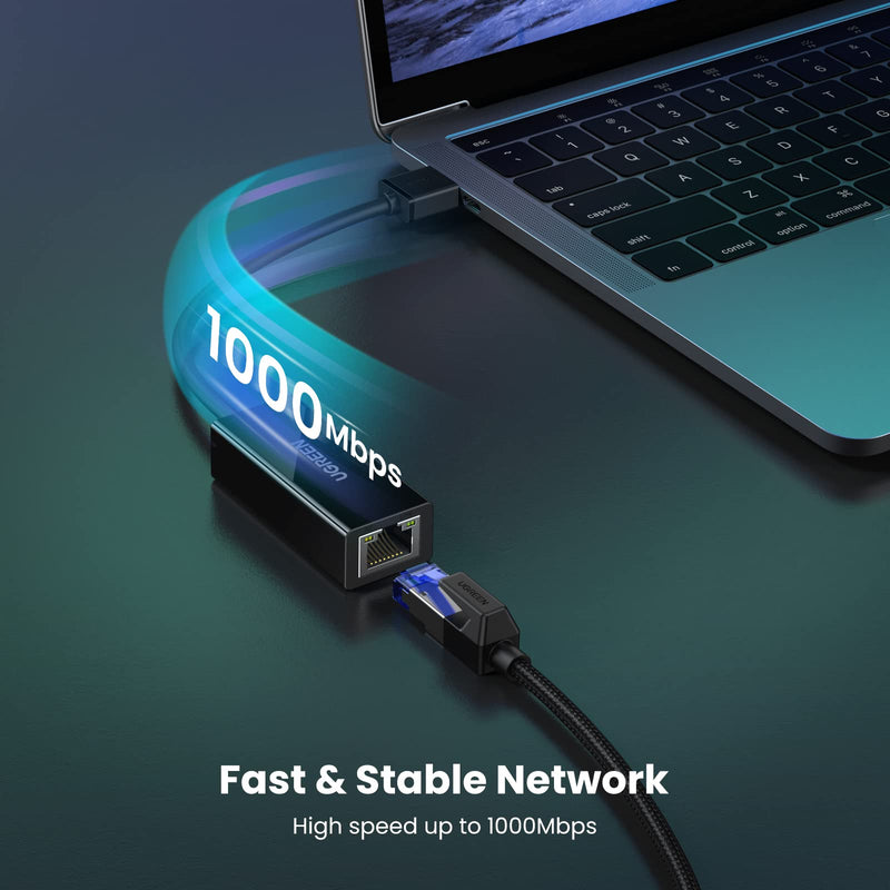 UGREEN USB to Ethernet Adapter for Laptop PC Gigabit USB 3.0 to 10 100 1000 Mbps Network Adapter USB A to RJ45 Wired LAN Adapter Compatible with Nintendo Switch MacBook Mac Mini Windows macOS Linux Black