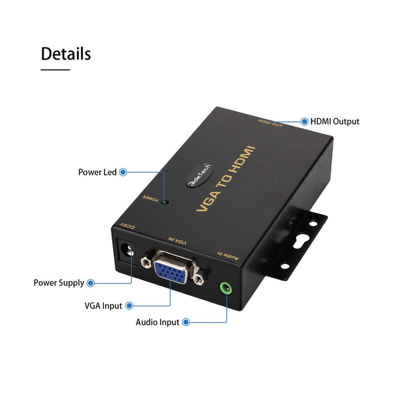 1080P VGA to HDMI Converter with 3.5mm Audio Port for PC Laptop Display Computer Mac Projector