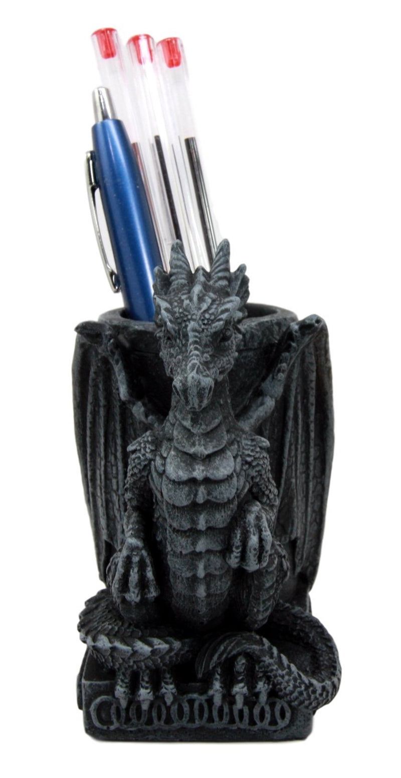 Ebros Medieval Fantasy Smaug Dragon Stationery Holder Statue Gothic Dragons Organizer Office Desktop Pen Pencil Holder Figurine 4.75" Tall Gothic Gargoyle Sentry