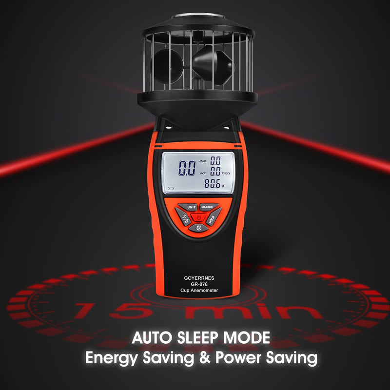 Handheld Anemometer, GR-878 Digital Anemometer Shows Wind Temperature, Air Volume, Wind Speed/Direction with LCD Backlight and Compass for HVAC Weather Monitoring