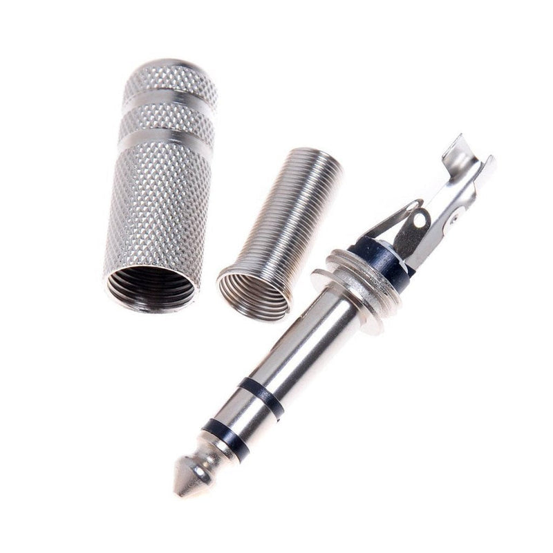 CESS 6.35mm 1/4 Inch Stereo Male Metal Connector with Spring Strain Relief Plug Coax Audio Mic Solder Adapter (jcx) (10 Pack)
