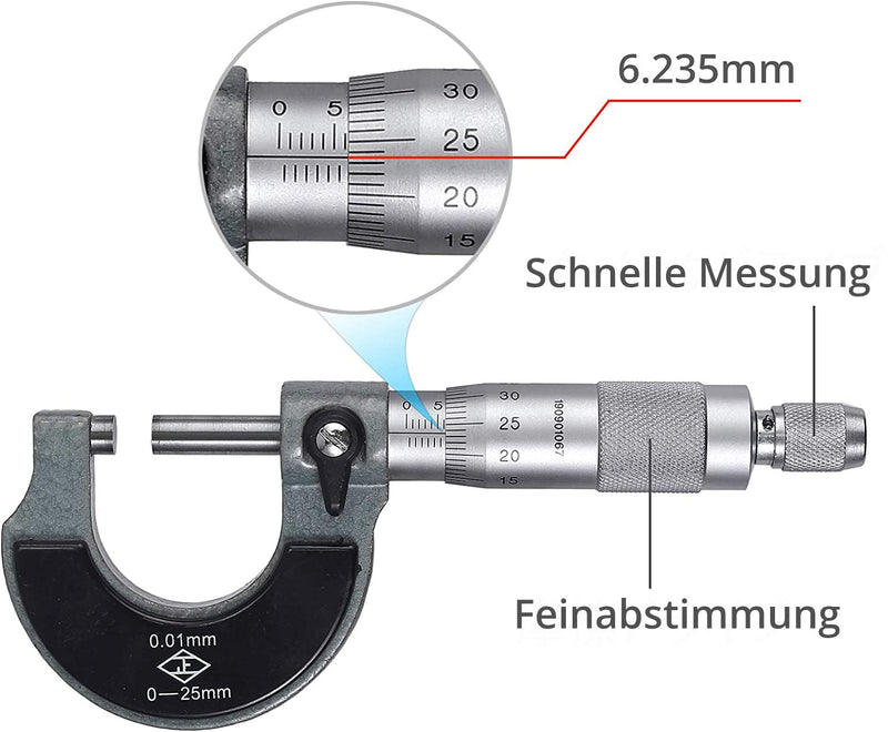 AUTOUTLET outside micrometer 0-25 mm, micrometer screw outside micrometer measuring screw 0.01 mm resolution, metric external micrometer caliper