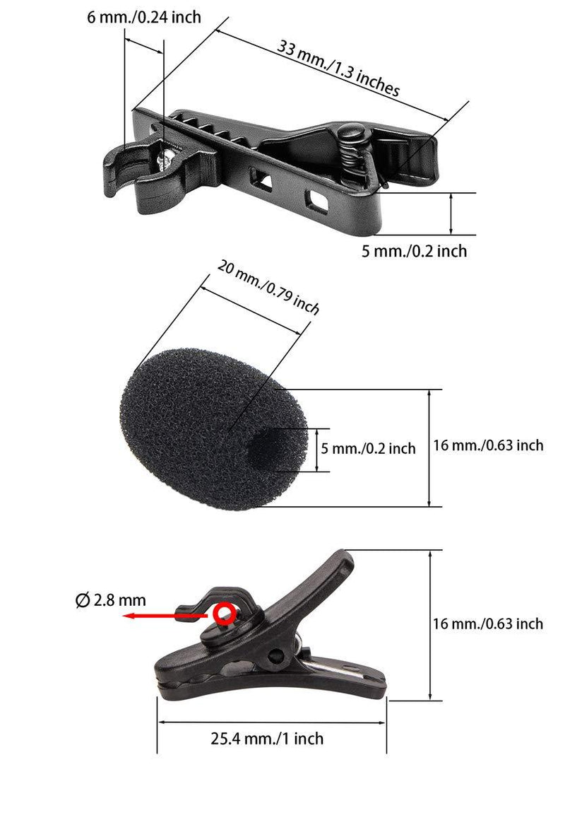 ALEKOR 6 Pieces Lavalier Microphone Metal Tie Clips, 6 Pieces Lapel Mic Windscreen Foam Covers and 6 Pieces Lav Mic Plastic Wire Clips 6 Pack