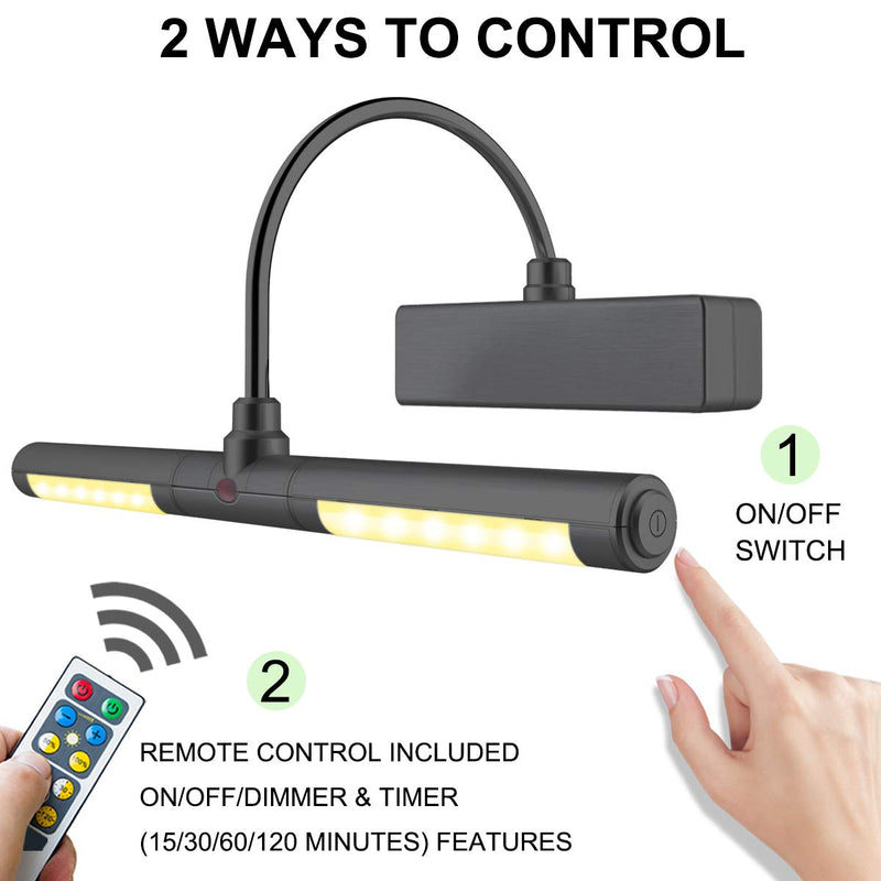 LUXSWAY Picture Light Battery Powered, Wireless Painting Light with Remote, 3 Modes Brightness Art Display Light, 8.9 Inch Rotatable Light Head and Timer Off for Painting Poster Portrait -Small Black