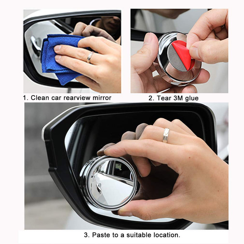 ESreake 2pc 3” Adjustable large Round Stick-on Convex Spot Mirror, big HD Glass Convex Rear View Mirror,Strong Adhesive Blind Spot Mirror for Car, Van, SUV and Trucks (3"(75mm), Silver frame) 3"(75mm)