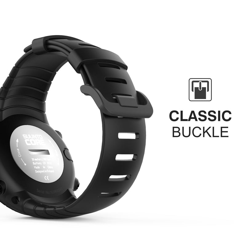 MoKo Watch Band Compatible with Suunto Core, Classic Replacement Soft Wrist Band Strap with Metal Clasp for Suunto Core Smart Watch, Fits 5.51"-9.06" (140mm-230mm) Wrist, All Black