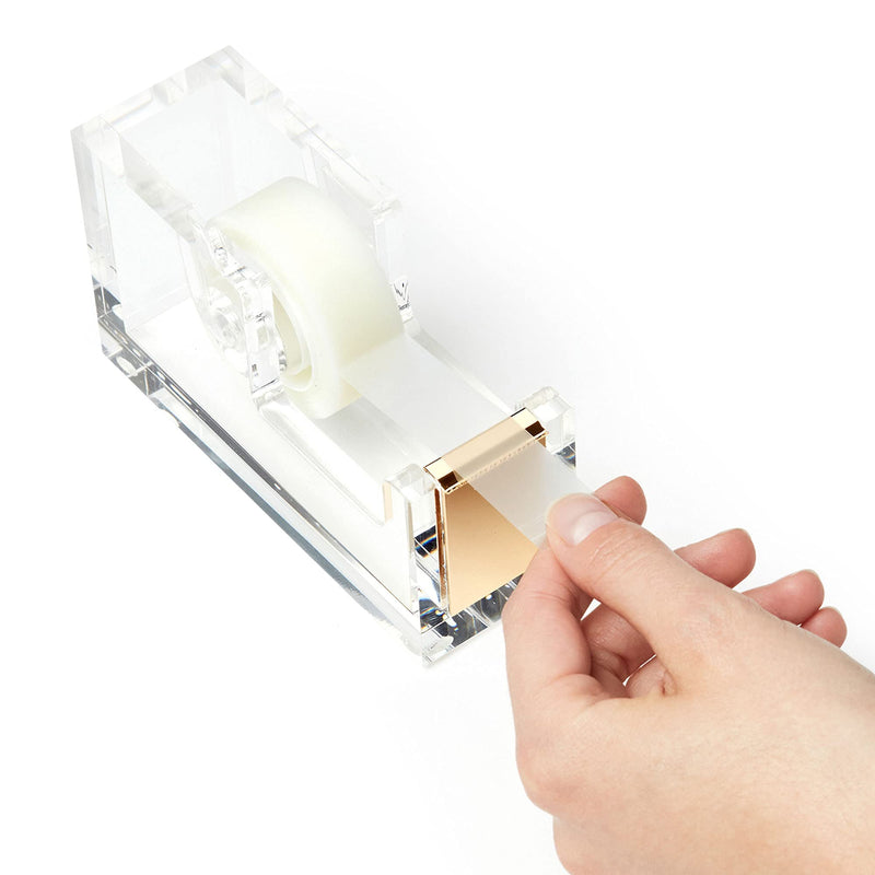 Acrylic Tape Dispenser - Gold Office Desk Dispenser for Clear Tape - Decorative Accessory for Home, School, or Work